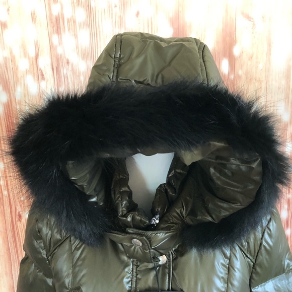 Andrew Marc Olive Puffer Jacket with Black Fur Trim - Picture 4 of 16